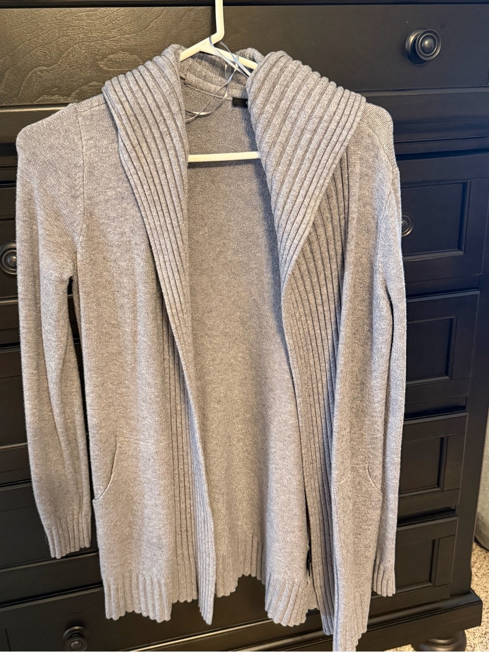 Cyrus Light Gray Ribbed Hooded Open-Front Cardigan Medium